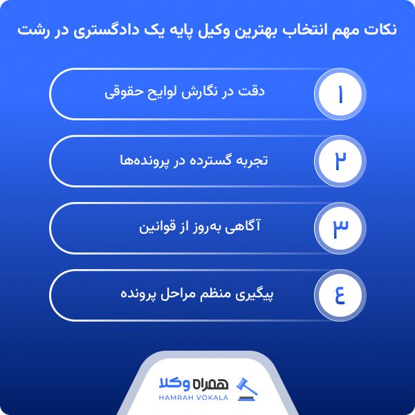 مشخصات بهترین وکیل پایه یک دادگستری در رشت
