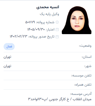 وکیل انسیه محمدی